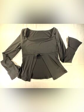 Black Long-Sleeve Split-Front Women’s Top